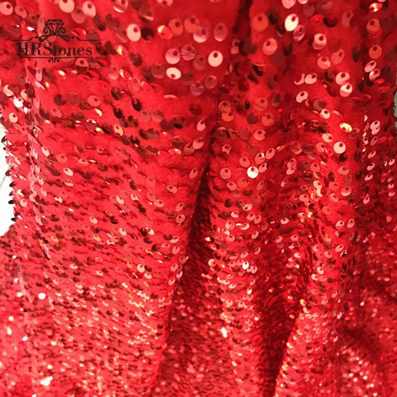 

High Quality Velvet Bottom Illusion Green Red Sequins Embroidered Fabric Dress Costume Dance Skirt Sequin Fabric