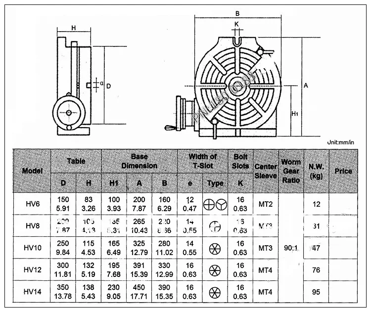 HV-6 вертикальный и горизонтальный поворотный Рабочий стол/150 мм поворотный стол для фрезерного станка