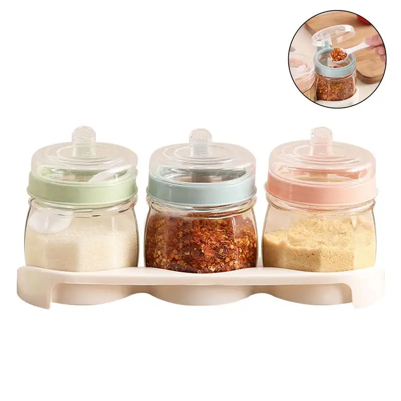 Kitchen Supplies Round Seasoning Jar Set Glass Sealed Storage Tank