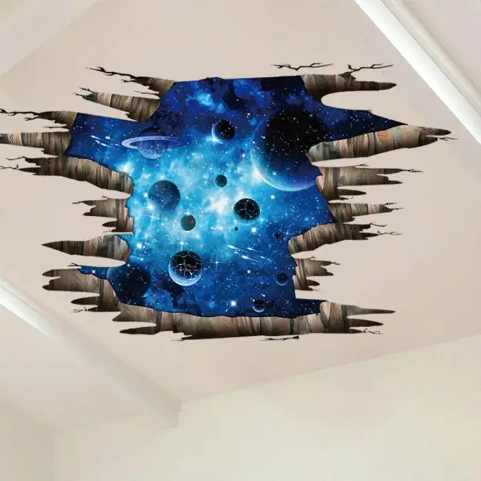 Наклейка на стену 3D космическая Вселенная планеты Съемная напольная наклейка домашний декор TN88