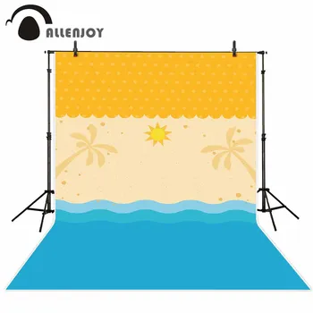 

Allenjoy kids background for photography Yellow dots coconut trees sun beach seawater backdrop newborn summer baby photocall