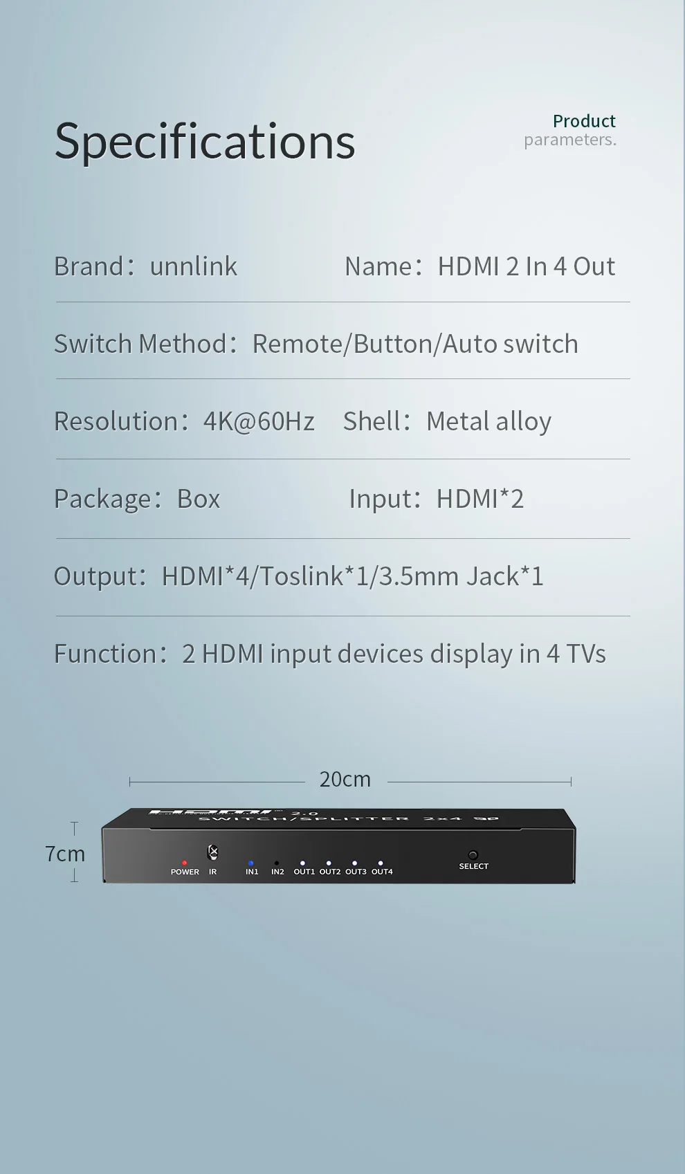 Unnlink HDMI 2,0 2 в 2/4 выход HDCP2.2 4 k@ 60Hz HDR HDMI переключатель сплиттер 2x2/4 оптический 3,5 мм аудио для ТВ проектора PS4 xbox