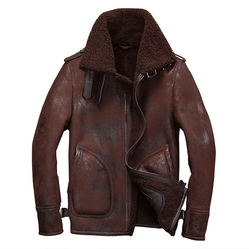 

HARLEY DAMSON Dark Brown Men Genuine Pilot Shearling Coat Plus Size XXXXXL Winter Thick Russian Aviator Military Natural Jacket