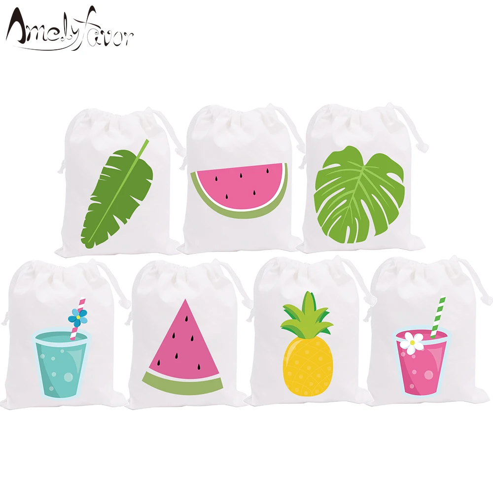 

Summer Holiday Theme Party Favor Bags Watermelon Candy Bags Holiday Vacation Birthday Gift Bags Party Decorations Supplies 7PCS