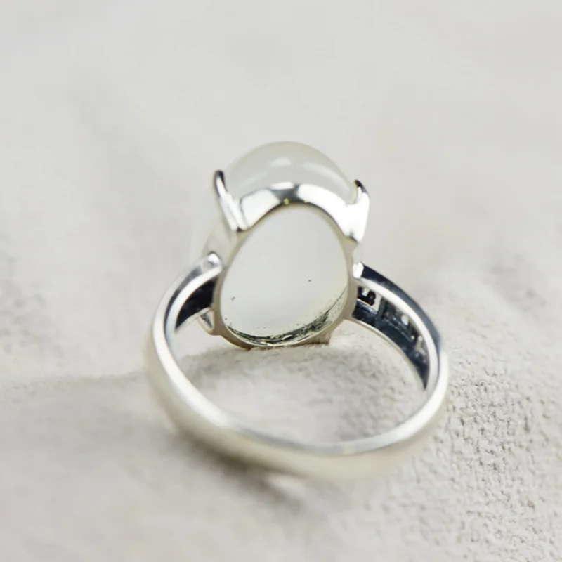 Genuine Solid Rings 925 Sterling Silver Initial Oval Shape Gemstone Rings For Women Natural Chalcedony Elegant Fine Jewelry