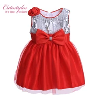 Cutestyles 2017 Infant Girls Party Dress Sliver Sequin Red Dress With Beauty Bow Cheap Formal Dresses For Baby Girls GD40814-22