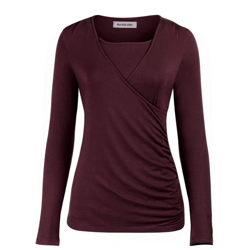 AS1784 MATERNITY BLOUSE LONG SLEEVE wine red 002