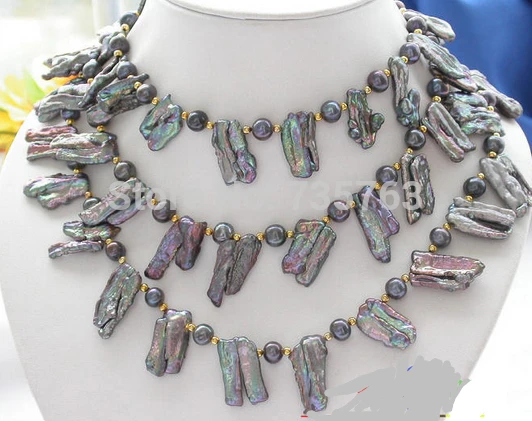 

HOT 0014592 46" 25MM BLACK ROUND/BAROQUE BIWA PEARL NECKLACE