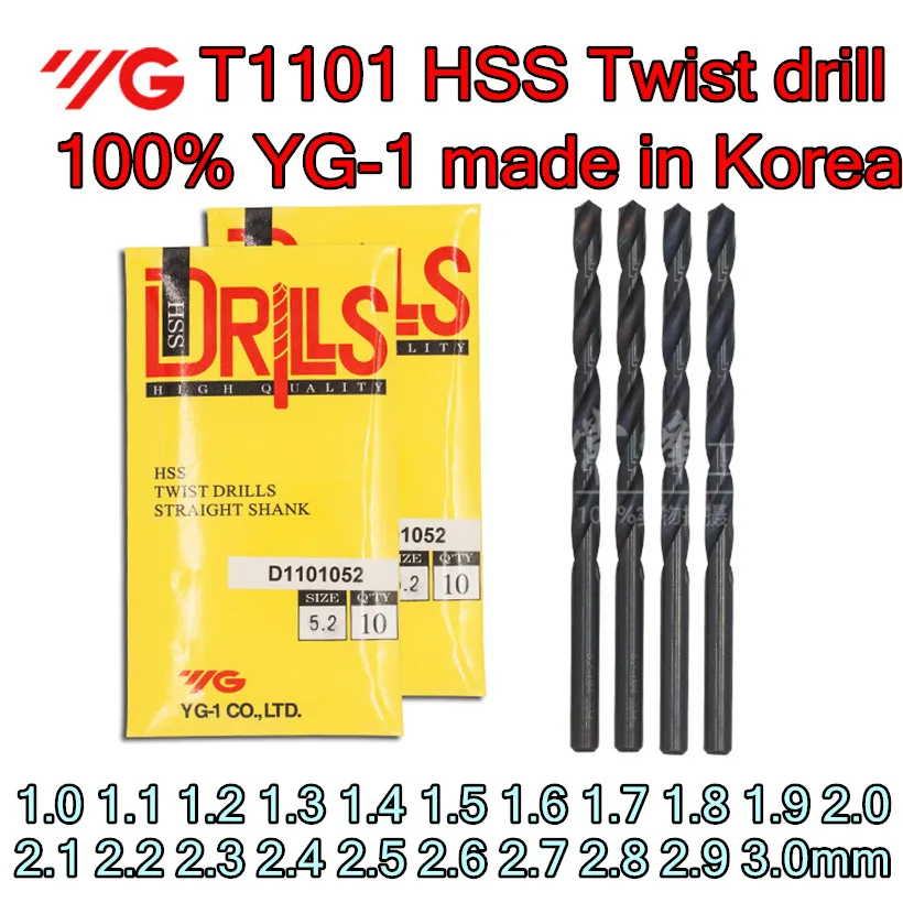 

1.0-3.0mm 100% YG-1 made in Korea T1101 High quality HSS Twist drill Processing: alloy steel, etc Free shipping