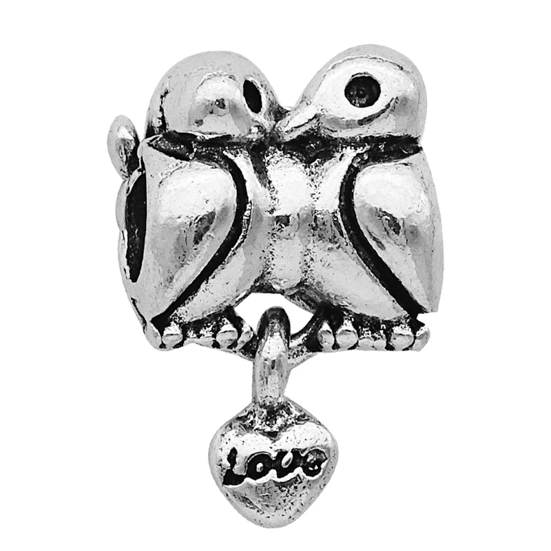 Popular Exquisite DIY European Beads Silver love couplr birds Charms Fit Original Pandora