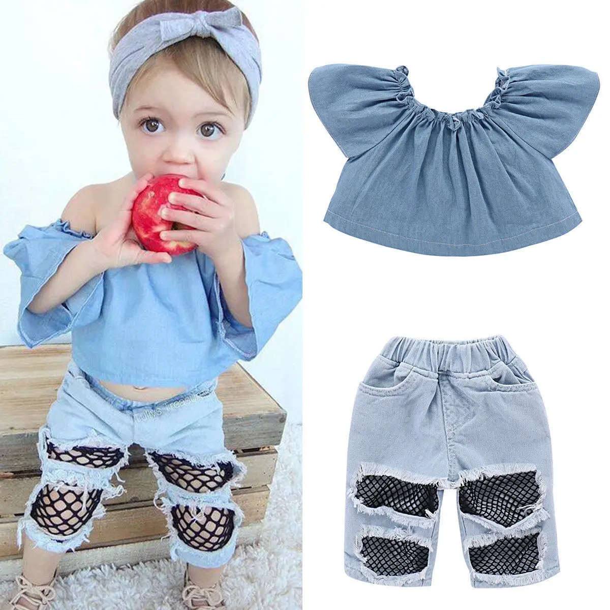 Buy Toddler Kids Baby Girls T shirt Tops+Holes Jeans