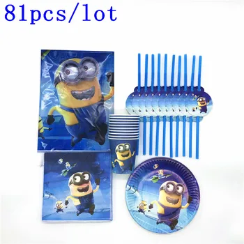 

Minions Theme Birthday Party Decorations Disposable Paper Cups Napkins Tablecloth Disposable Tableware Sets Kids Party Supplies