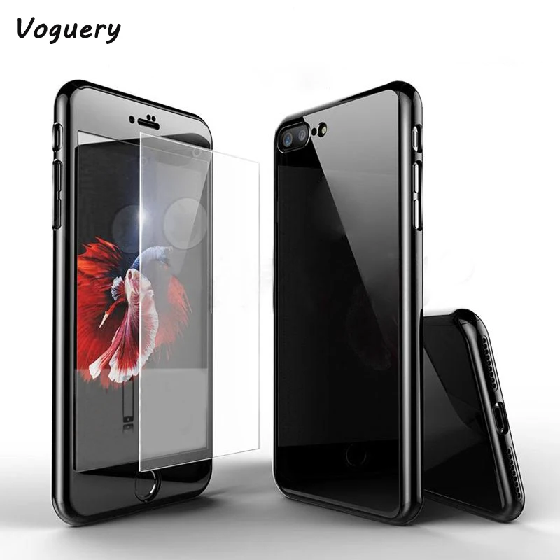 Voguery 360 градусов полный Чехол для iPhone 7 с закаленным стеклом протектор экрана Jet