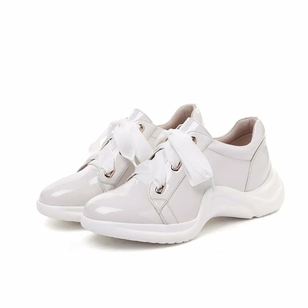 Decoración Genuino Vulcanizados L5f2 Tamaño Encaje De Del Olla Dedo Más Zapatos Verde Cinta Pie Calidad 2019 Superior Redondo blanco Casual Krazing Cuero Plataforma XRAwTHxH