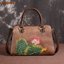 PNDME/Модные Винтажные дизайнерские сумки ручной работы из тисненой натуральной кожи; женские сумки через плечо из воловьей кожи с цветочным узором; женская сумочка