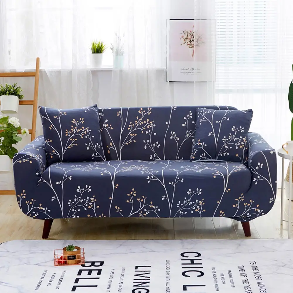 Dark Green Pastoral Leaves Print Sofa Covers Slipcover Stretch Elastic Spandex/Polyester Chair Loveseat L Shape Sectional - Цвет: 20185549