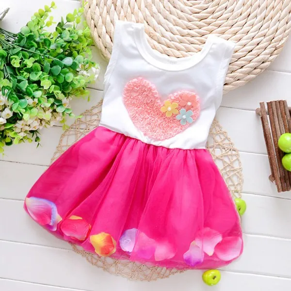 Летнее платье принцессы без рукавов с юбкой-пачкой; детское платье для маленьких девочек с милыми сердечками и цветами; розовое, зеленое, розовое платье для маленьких девочек От 1 до 4 лет - Цвет: Rose