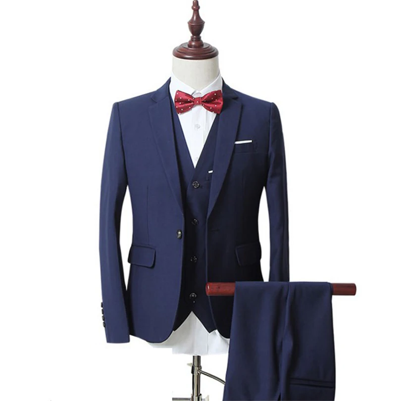 Jacket+Vest+Pants 2016 New Men's Business Suits Korean Style Slim Fit Mens Blazer Brand Office Gentlemen Dress Wedding | Мужская