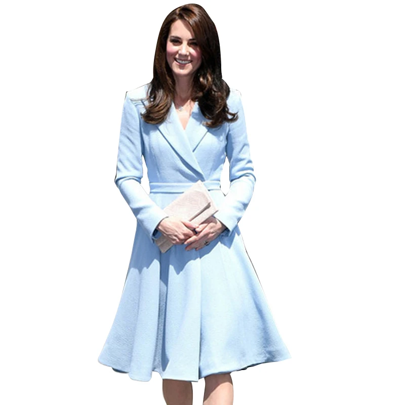 

Princess Kate Middleton Dress 2019 Woman Dress Notched Long Sleeve Big Swing Elegant Dresses Work Wear Clothes Npd065