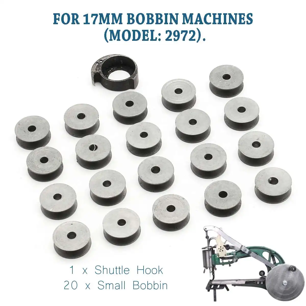 

21Pcs/set Durable Metal 20pcs Small Bobbins And 1pc 29K Shuttle Hook For Singer Sewing Machine Diameter 5/8"