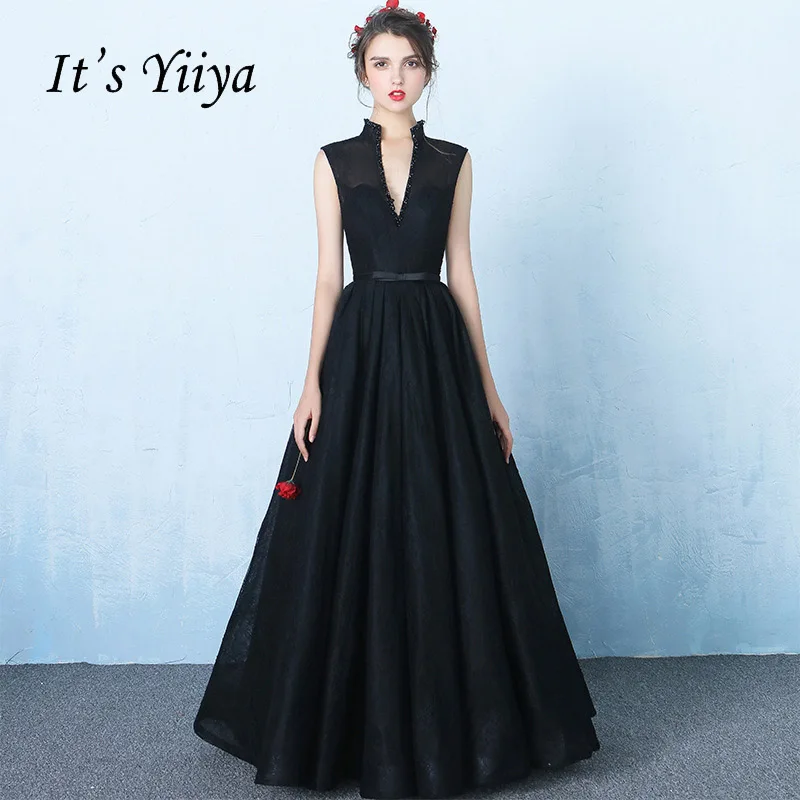 

It's YiiYa 4 Colors New Sleeveless V-Neck Evening Dresses Simple Bling Sequined Lace Up Bow Sexy Backless Evening Gown L041