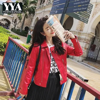 

Fashion Black Red Motorcycle Leather Jackets Women Lapel Slim Fit Zipper Short Coats Ladies Streetwear Quality PU Leather Jacket