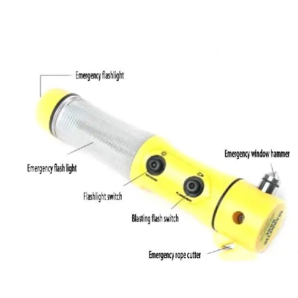 SOL светодиодный Многофункциональный 4 в 1 автомобиль безопасности молоточек для аварийного выхода с светодиодный фонарик оконный выключатель - Цвет: Цвет: желтый