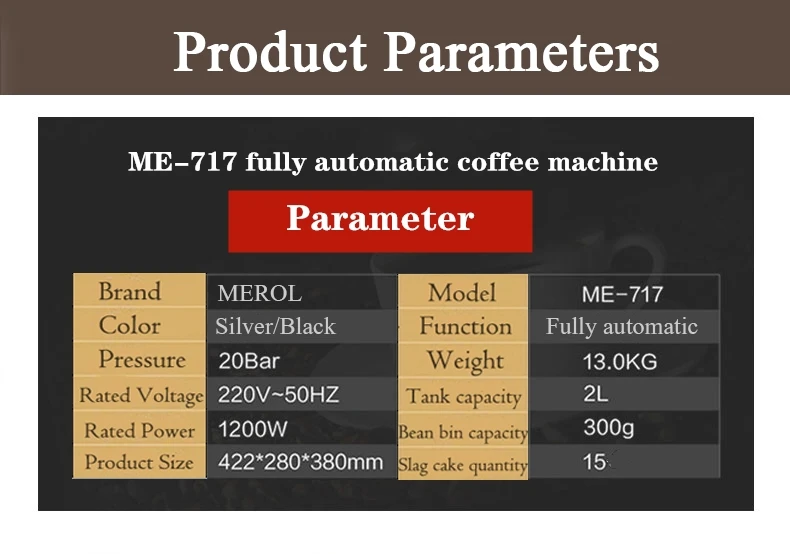 Merol ME-717 кофемашина, полностью автоматическая, с одной кнопкой, маленькая мельница, итальянская, коммерческая, домашняя, для приготовления пищи, автоматическая, для молочной пены