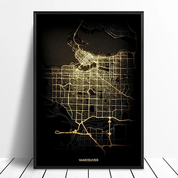 

Vancouver City Light Maps Custom World City Map Posters Canvas Prints Nordic Style Wall Art Home Decor