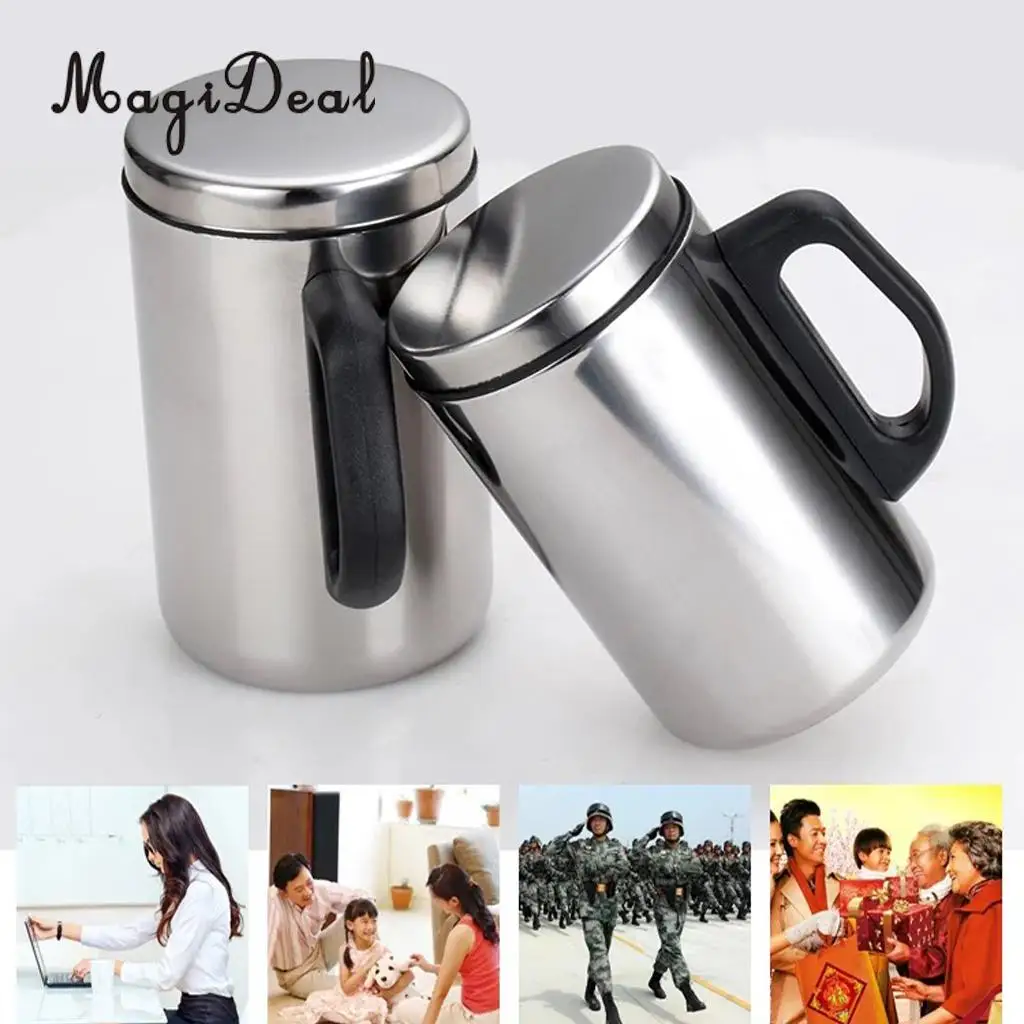 MagiDeal 350/500ml Double Wall Beer Mug Stainless Steel Wine Cup Insulate Travel Camping Mug  - Unique & Insulated with Handle