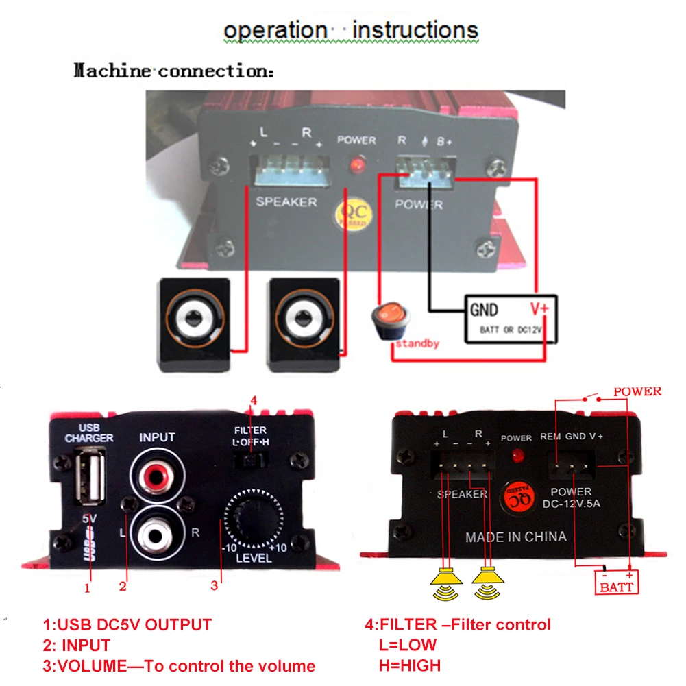 Мощный стерео Hi Fi автомобильный мотоцикл 2 канальный светодиодный индикатор 12 в 40