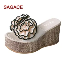 SAGACE/туфли на танкетке с цветочным принтом; женские летние уличные босоножки на танкетке с открытым носком; обувь для отдыха; sandalia feminina