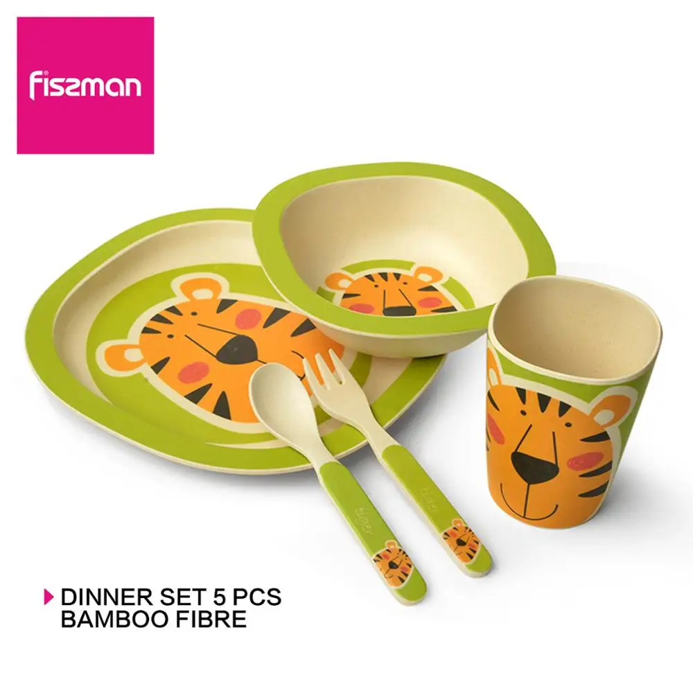 KIDS Meal Set Eco-Friendly Food Safe Feeding 5pcs Spoon bamboo Plate Set Toddler 