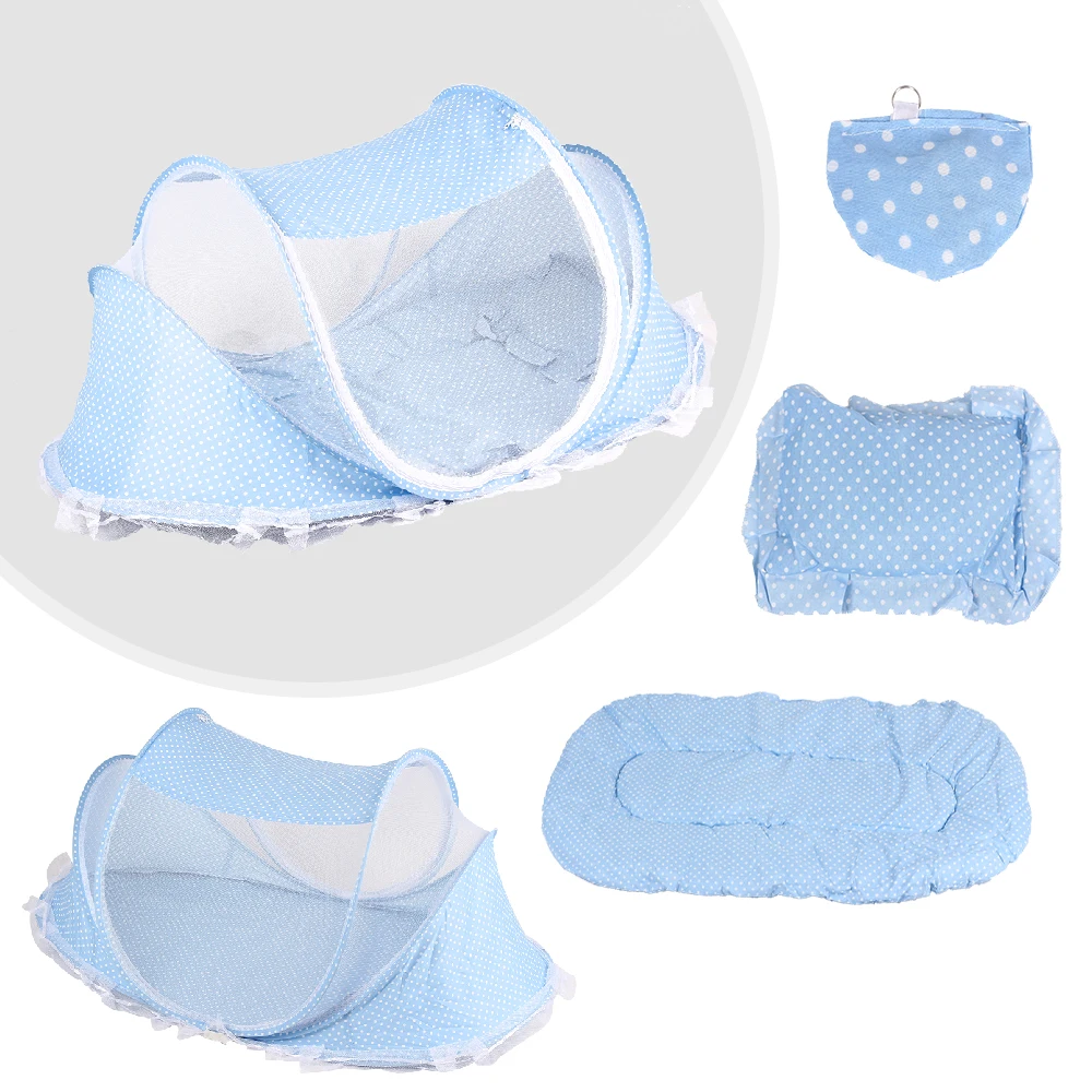 4pcs/lot Baby Crib Baby Bed With Mattress Pillow Set Portable Folding Crib Netting Newborn Bedding