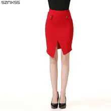 Плюс размер S-5XL юбка женский нерегулярные с хорошей терморегуляцией Кнопка Юбки До Колена женские профессиональные Высокая талия передняя вилка Faldas