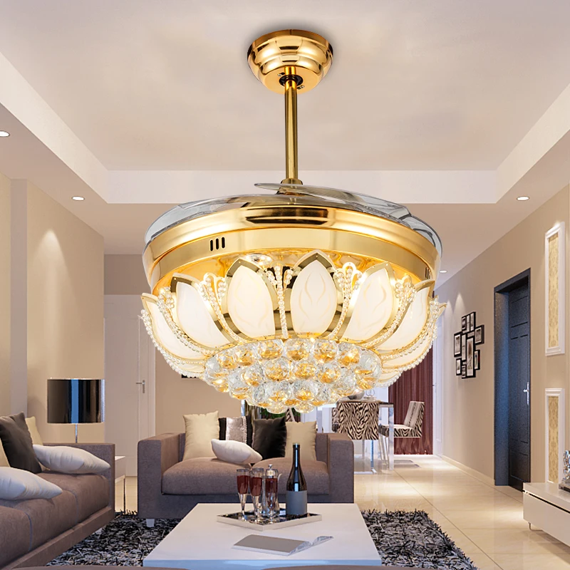 

Retractable Ceiling Fans Fan Remote Control Aluminium Blades Hidden Light Lamp Light Invisible Ventilador De Techo Luminaire