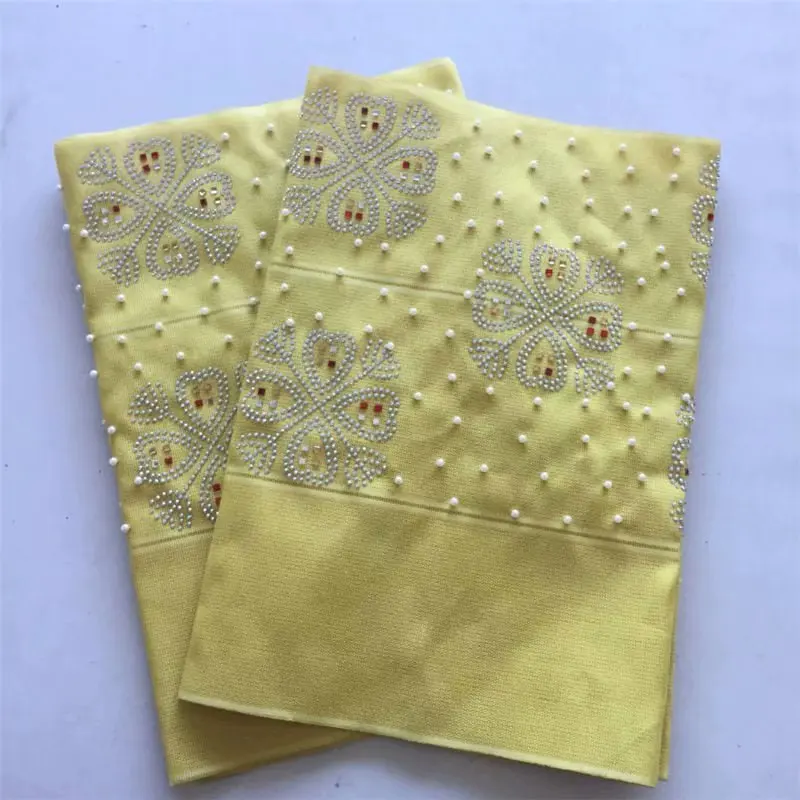 

nigerian gele headtie aso oke headtie with beads&stones yellow lace material high quality african headties for party2piece/lot