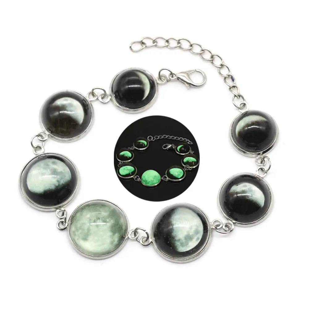 

Moon Phase Lunar Eclipse Bracelets Charm Women Glow in the dark Luminous Bangle Jewelry