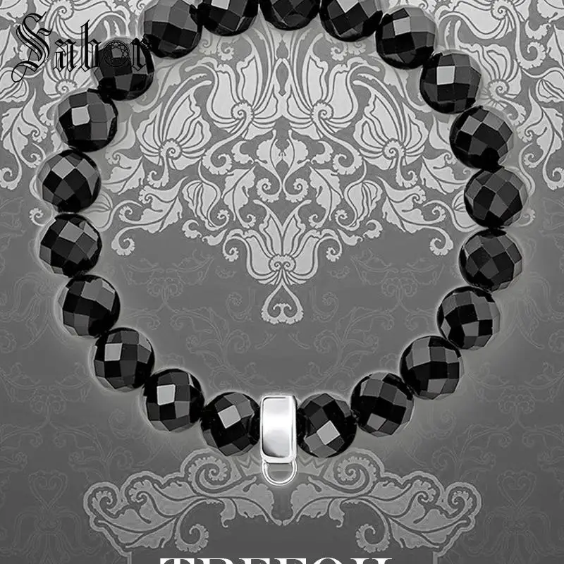 

female Bracelet Charms Carrier with Black Onyx Beads 2019 New 925 Sterling Silver Fashion Jewelry Gift Women Girls accessories