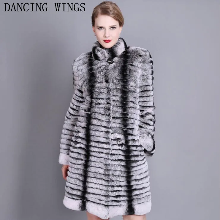 

Plus Size XS-7XL Women Natural Real Fur Coat Stand collar Full Pelt Genuine Rex Rabbit Fur Long Jacket Winter Clothes Women