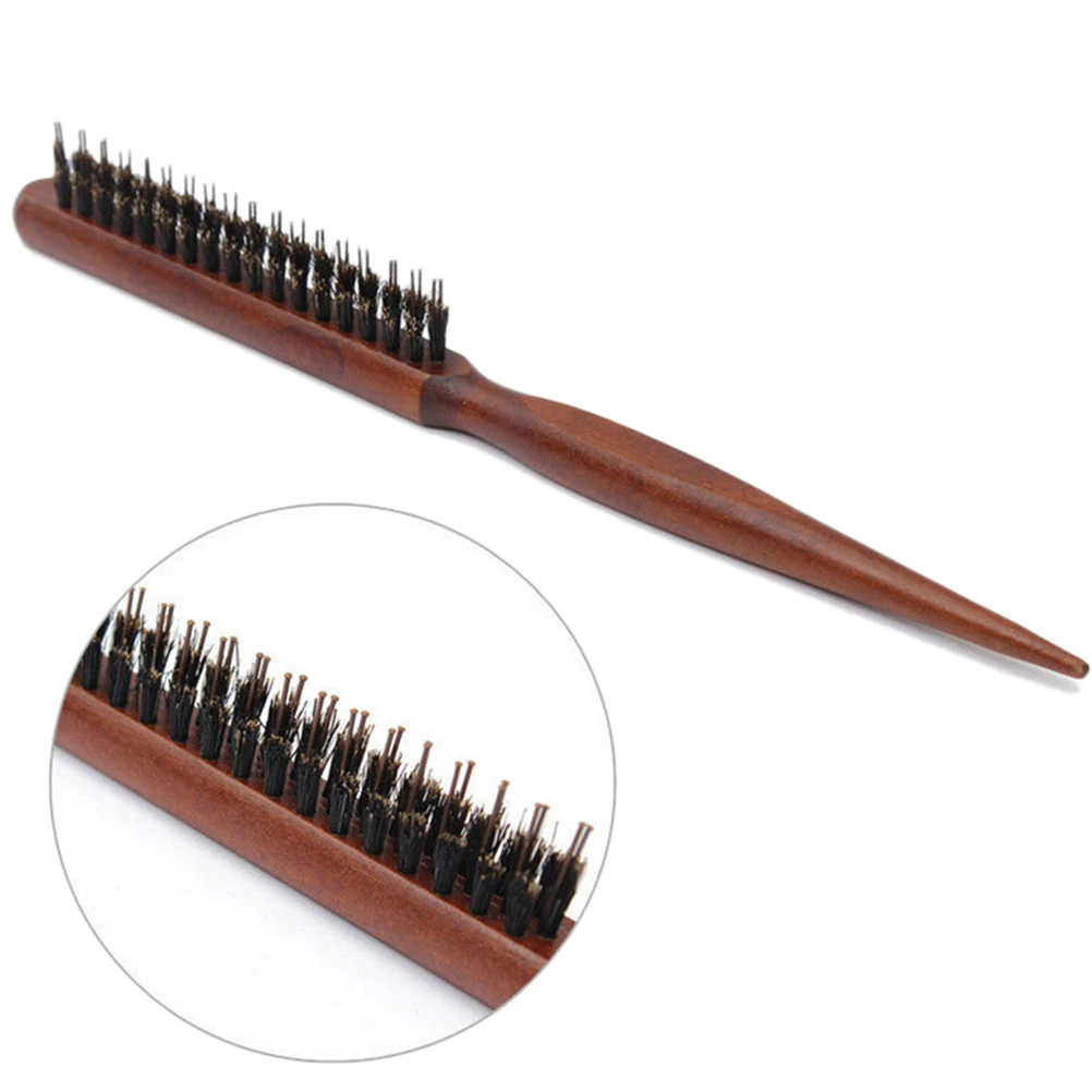 Hair Brush Wood Handle Natural Boar Fluffy Bristle Comb Hairdressing