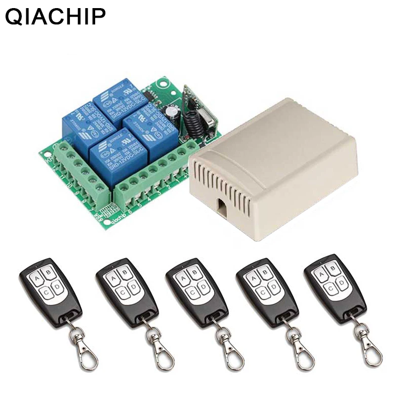 

QIACHIP 433Mhz Universal Wireless Remote Control Switch DC 12V 4 CH RF Relay Receiver Module + RF Remote 433 Mhz Transmitter Diy