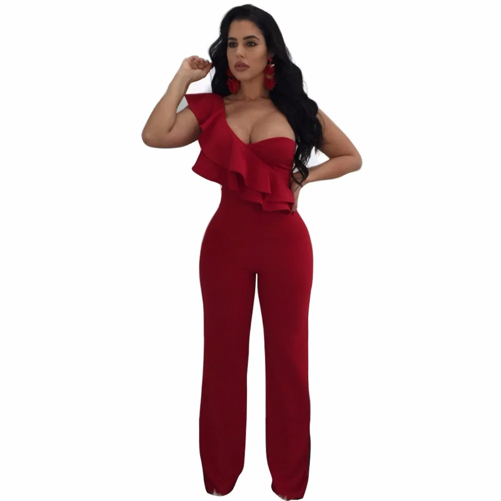 

Adogirl 2018 Autumn One-shoulder Ruffles Jumpsuit Elegant Rompers Sexy Women Sleeveless Jumpsuits Fashion Workwear Overalls
