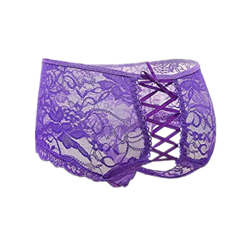Comeondear, женские кружевные сексуальные трусики с открытой спиной, прозрачные полые трусики, нижнее белье, большие размеры 6XL, кружевные трусики PJ5011 - Цвет: purple panties
