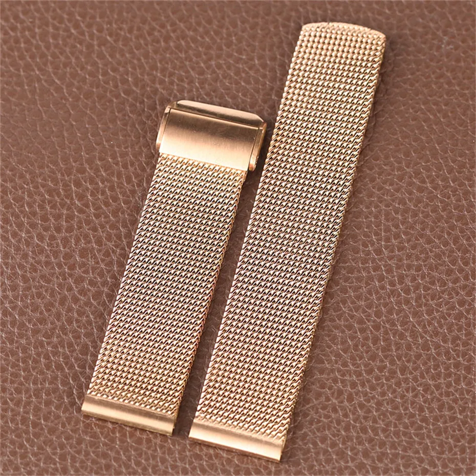 High Quality 18mm20mm22mm Stainless Steel Watches Band for Huiwei Rose Golden Mesh Hook Buckle Watch Strap (4)