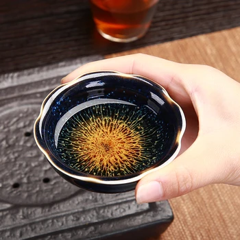 

Jingdezhen porcelain tea cup Tian Mu fine glaze kiln change unique cup of tea for Pu'er tea Chinese kungfu tea cups collection