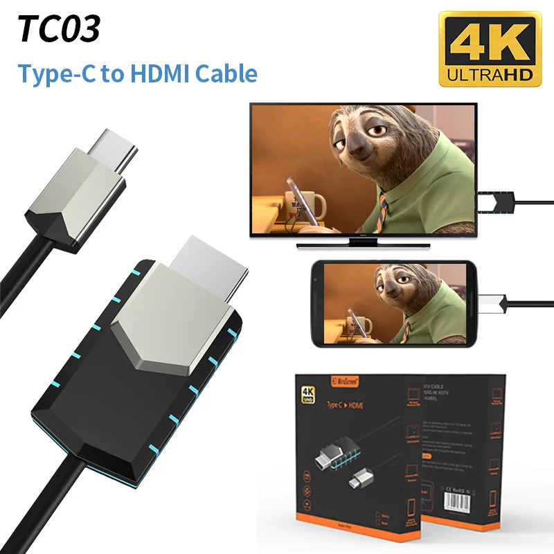 Mirscreen новый кабель TC03 Type C к 4K HDMI 1080P Full HD мгновенная проекция подключение сотового