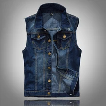 Men Denim Vest Men's Jacket Sleeveless Casual Waistcoat Men's Jean Coat Ripped Slim Fit Male Jacket Cowboy Vest wrangler men s tall george strait cowboy cut slim fit jean