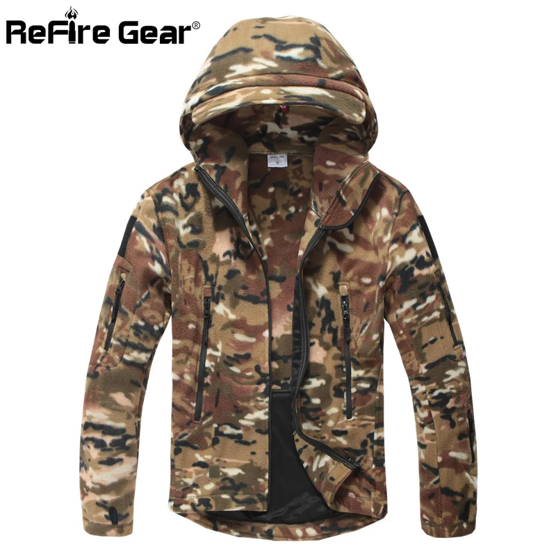 Winter Army Camouflage Polartec Fleece Jacket Men Warm US Military Tactical Jackets Outerwear