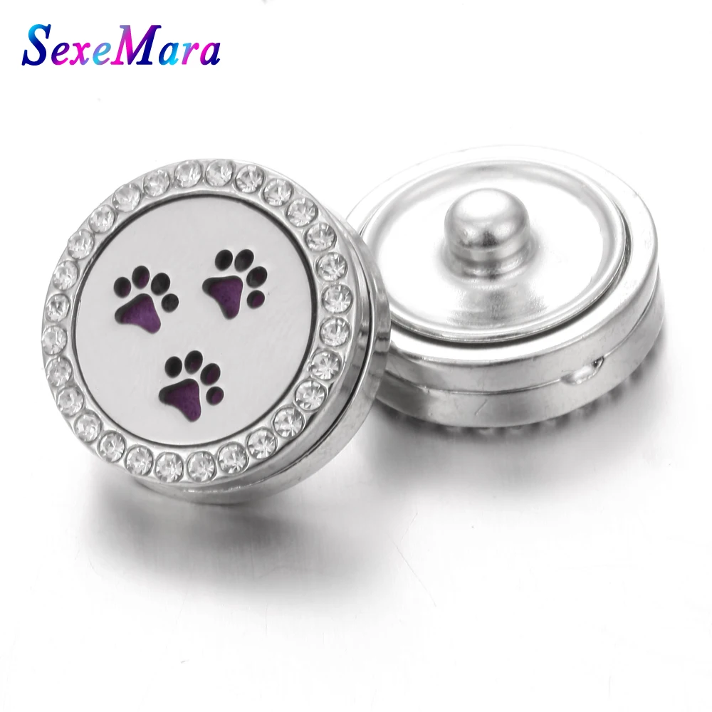 Aromatherapy 18mm Snap Buttons Perfume Locket Dog Paw Essential Oil Diffuser Snap Button